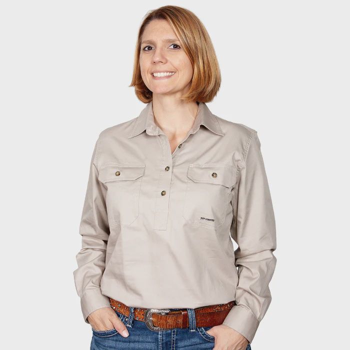 Just Country Ladies Jahna Half Button Long Sleeve Stone Work Shirt, Size: XS (8)