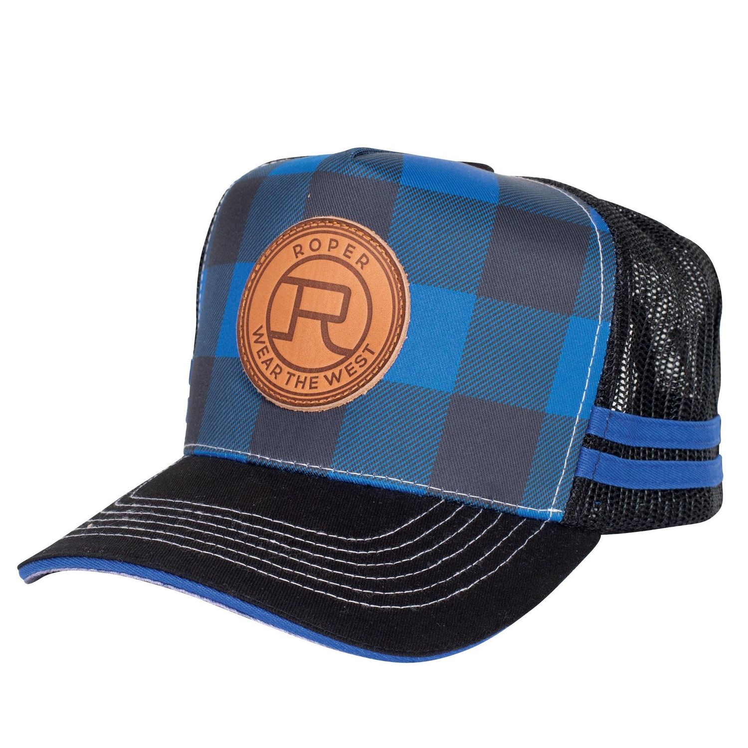 Roper Plaid Cobalt and Black Trucker Cap