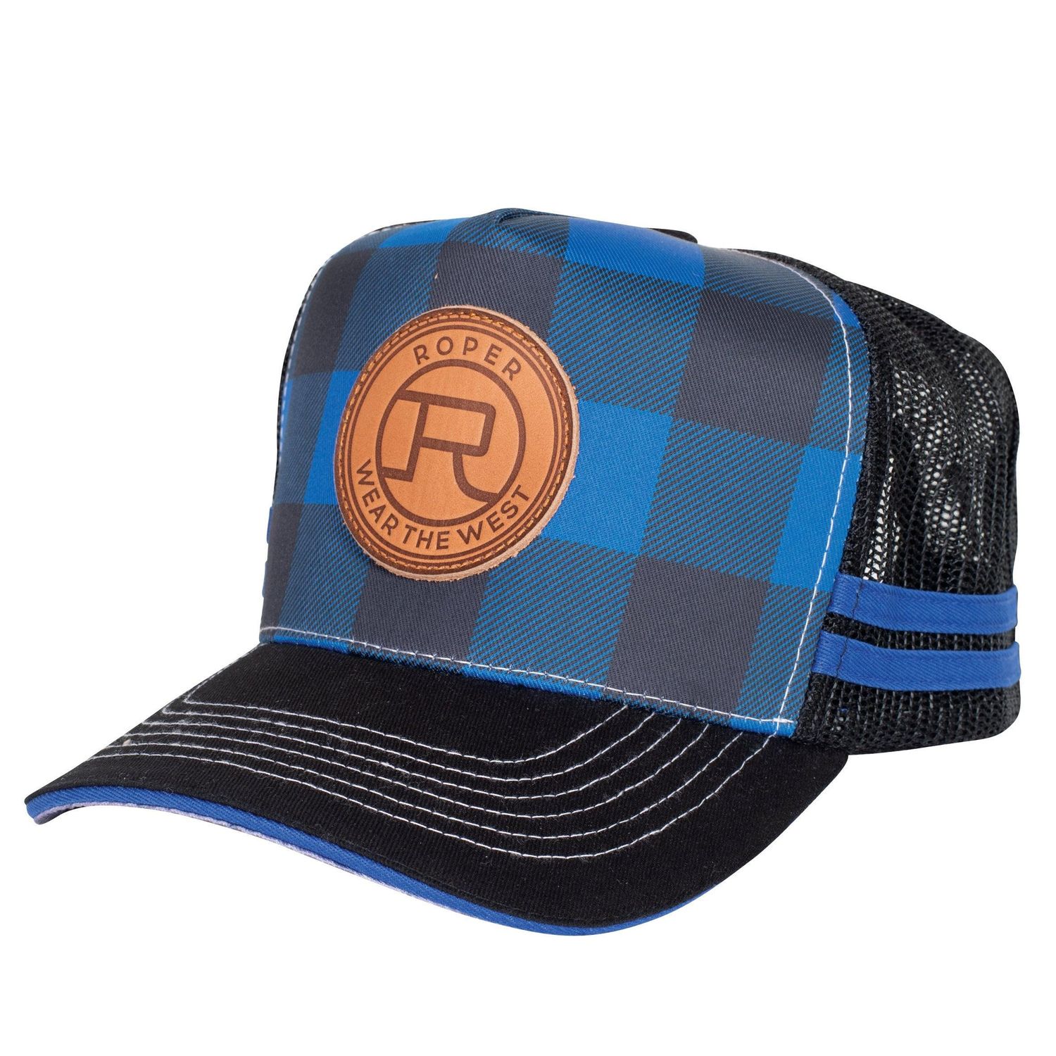 Roper Plaid Cobalt and Black Trucker Cap