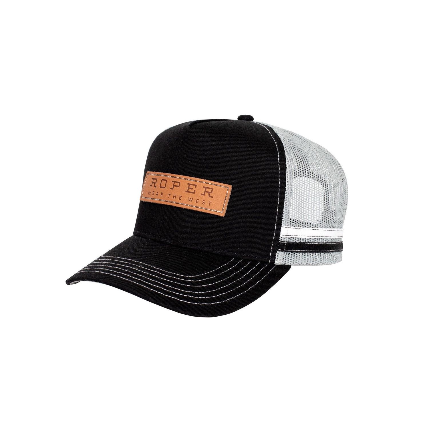 Roper Leather Patch Black Trucker Cap