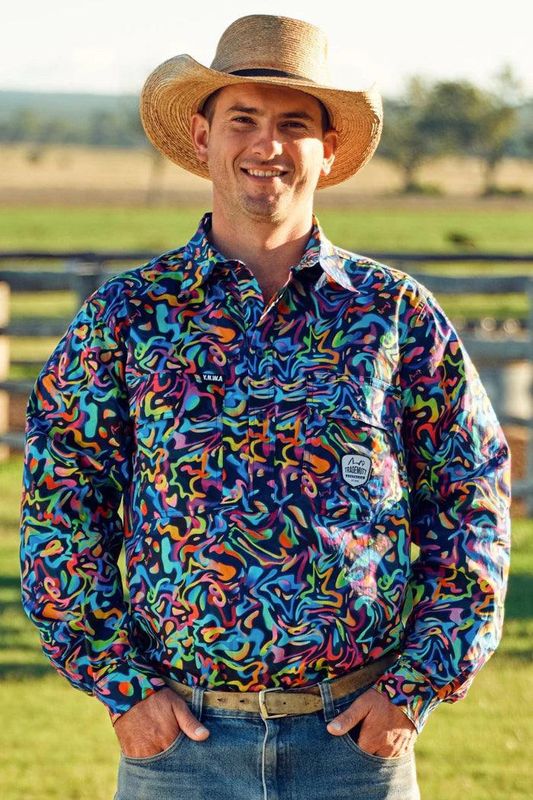 Trademutt Mens Half Button Long Sleeve Pearler Work Shirt