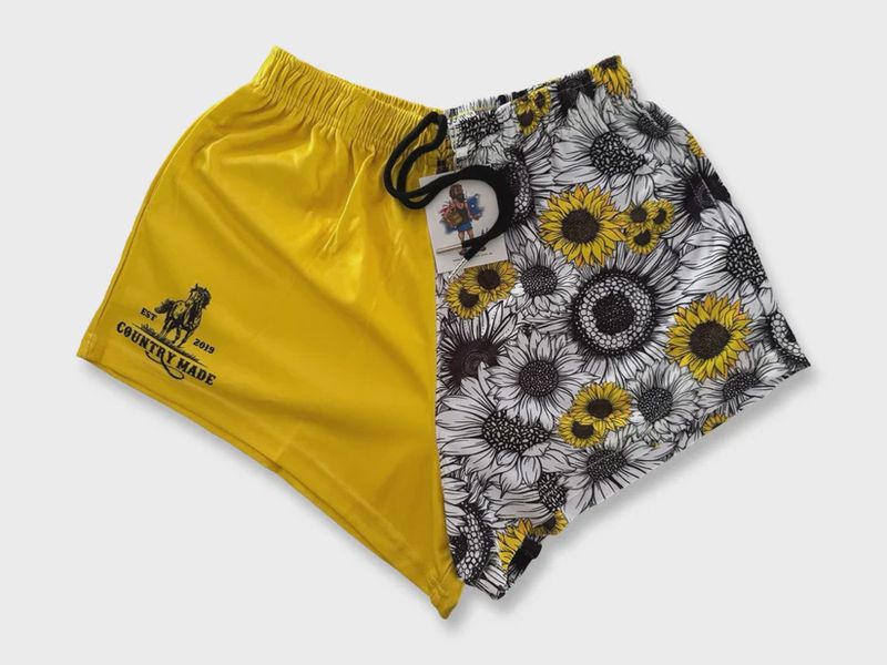 Aussie Footy Shorts Adult Yellow Sunflower Footy Short