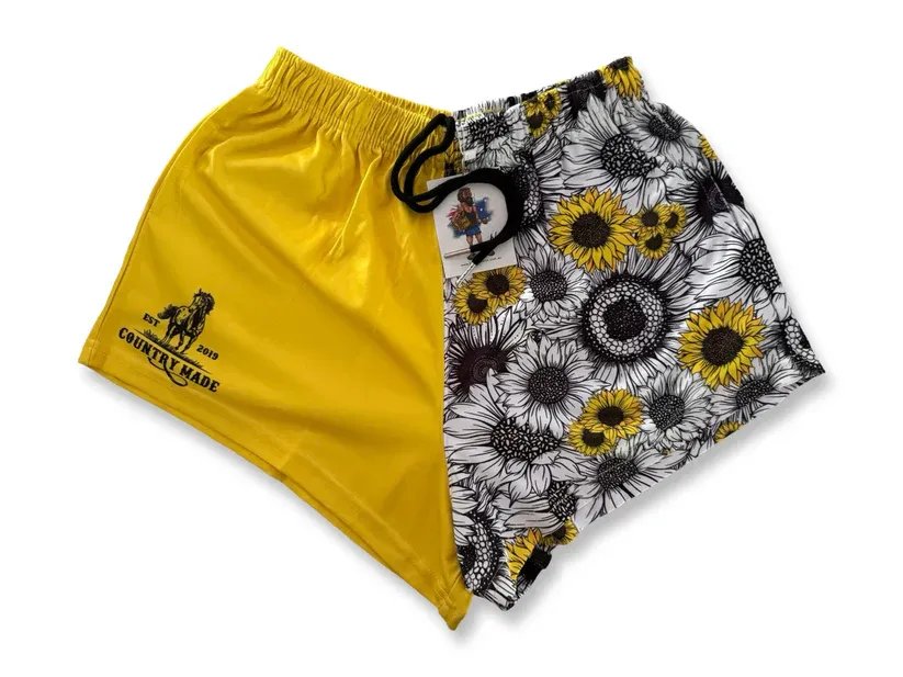 Aussie Footy Shorts Adult Yellow Sunflower Footy Short, Size: XS