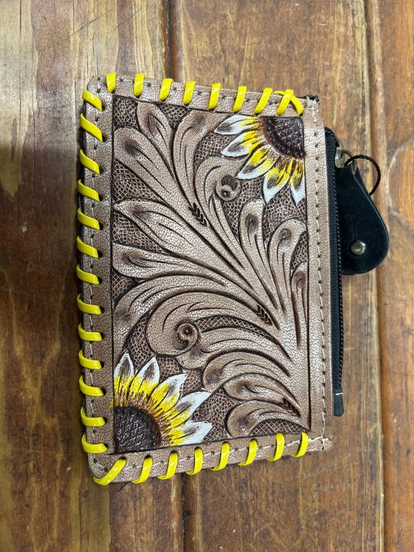 Bushfire Road Tooled Tan Sunflower Coin Purse