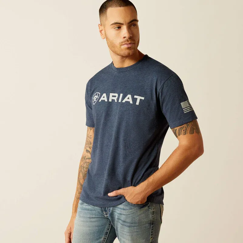 Ariat Mens Shield Flag Navy Heather T-Shirt, Color: Navy Heather, Size: S