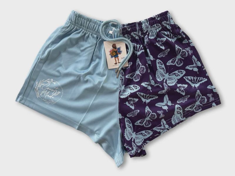 Aussie Footy Shorts Adult Blue Butterfly Footy Short