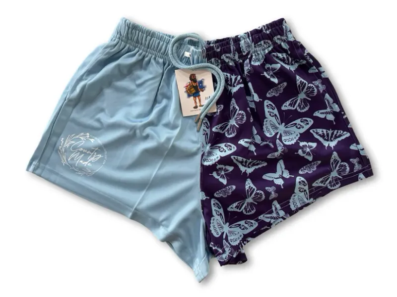 Aussie Footy Shorts Adult Blue Butterfly Footy Short