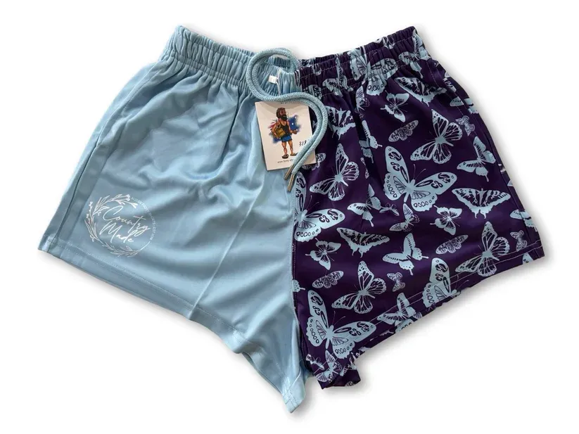 Aussie Footy Shorts Adult Blue Butterfly Footy Short, Size: XS