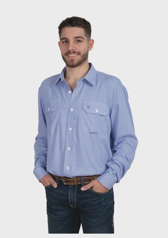 Just Country Mens Evan Bamboo Blend Blue Houndstooth Work Shirt