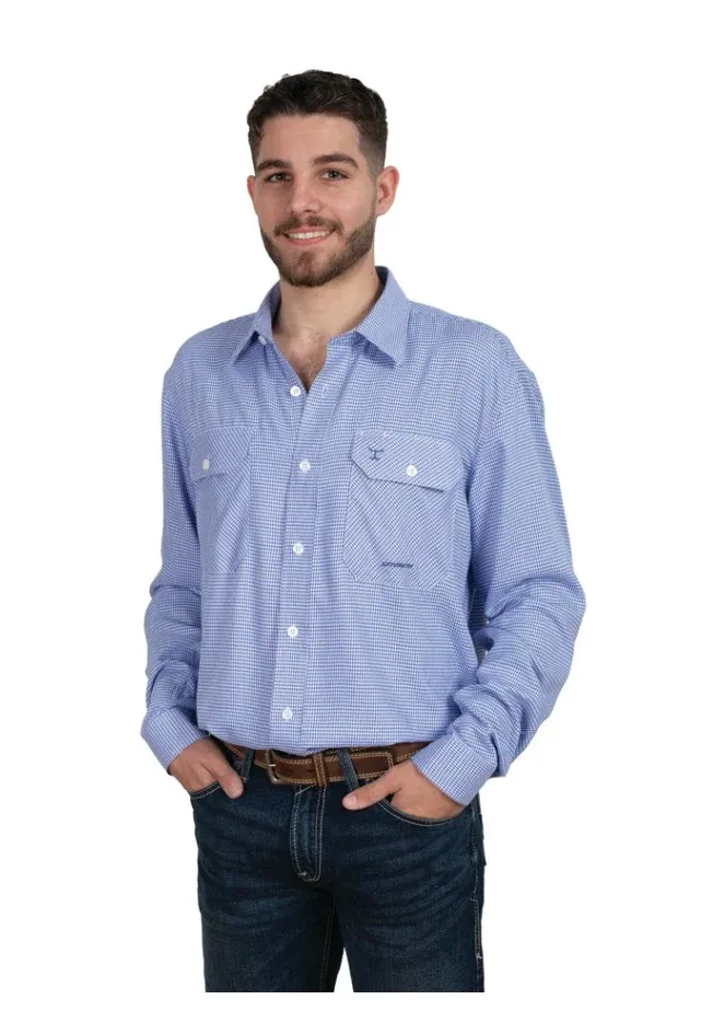 Just Country Mens Evan Bamboo Blend Blue Houndstooth Work Shirt, Size: S