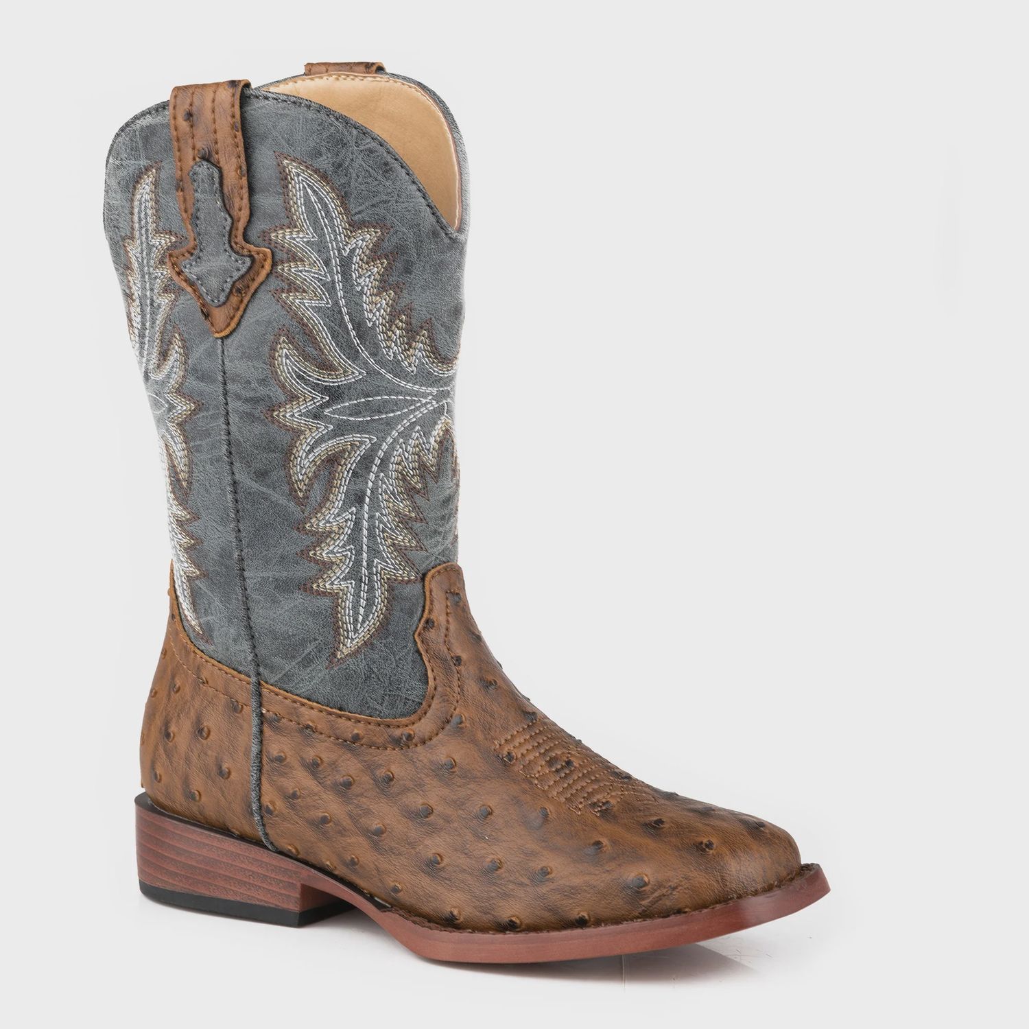 Roper Kids Henry Little Kids Brown Ostrich and Blue Boot, Size: 1