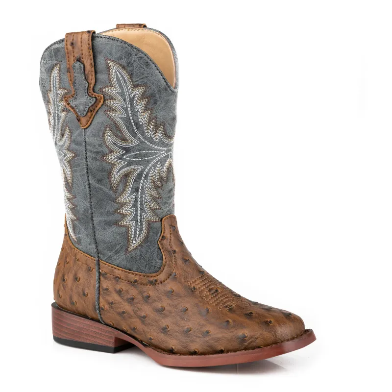 Roper Kids Henry Little Kids Brown Ostrich and Blue Boot