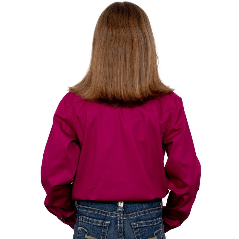Just Country Kids Girls Kenzie Half Button Long Sleeve Magenta Work Shirt