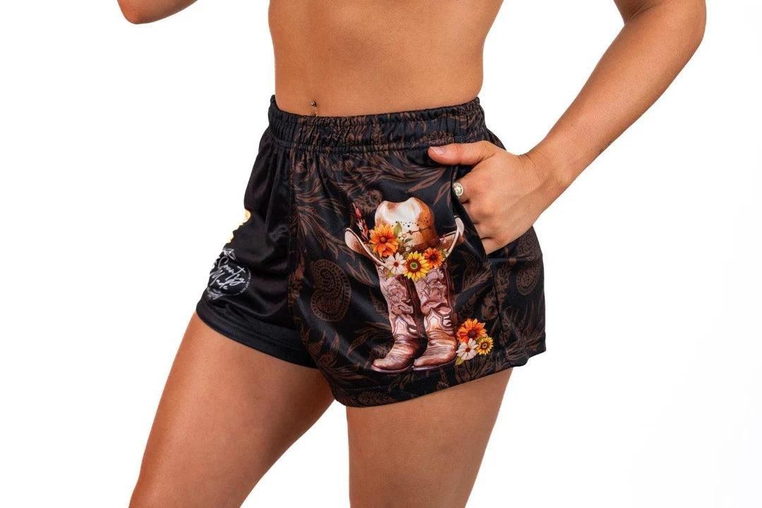 Aussie Footy Shorts Adult Cowgirl Wildflower Footy Short, Size: XS