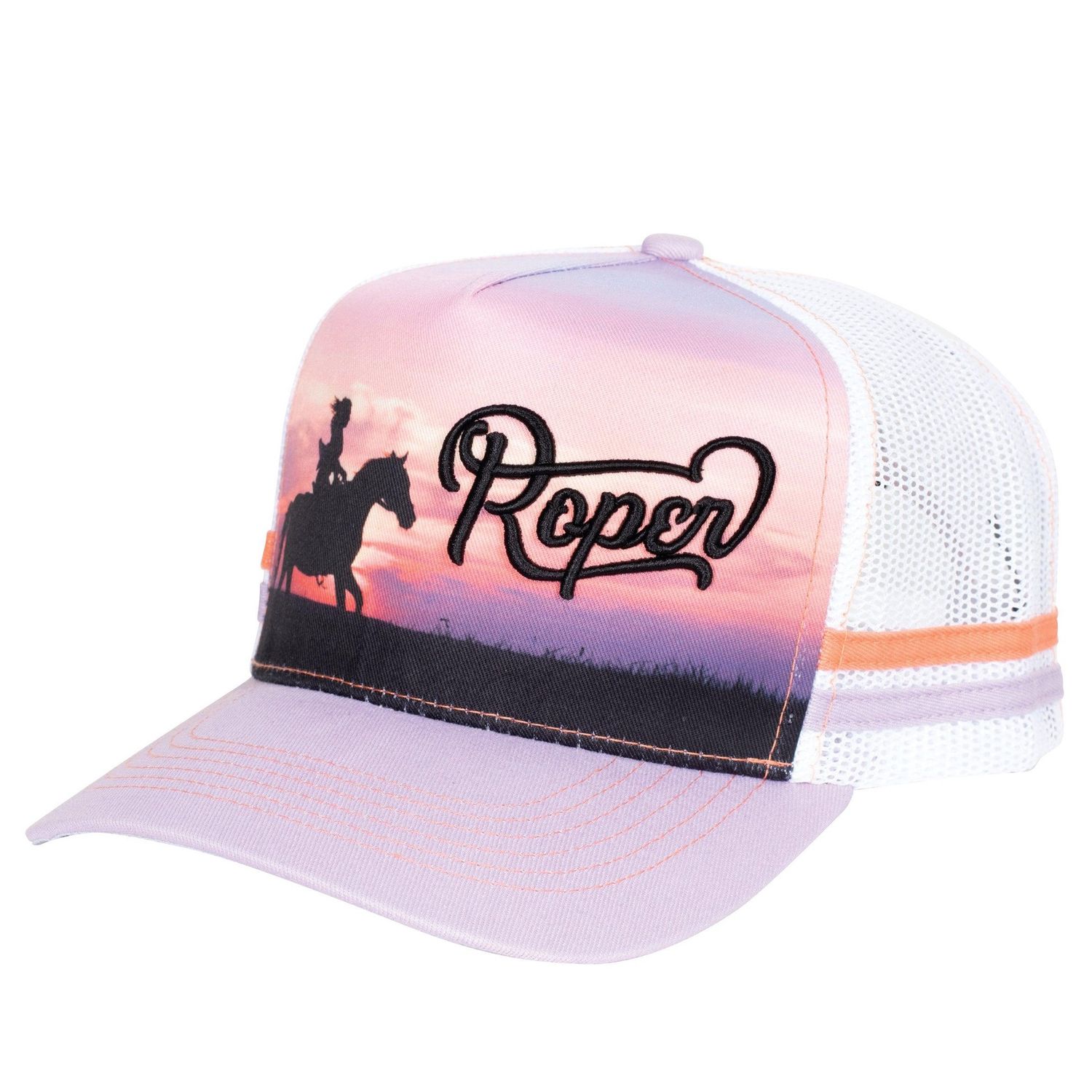 Roper Western Scene Purple and White Trucker Cap
