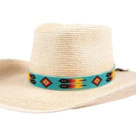 Sunbody 15 Bead Suede Tie End Green Feathers Hatband