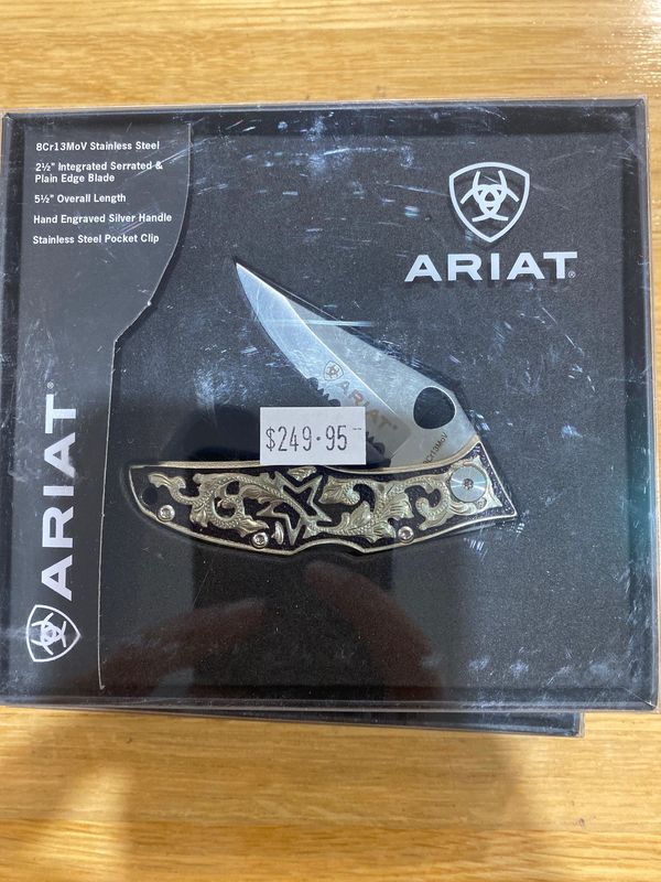 Ariat Unisex 3.5" Hybrid Engraved Black And Silver Belt Knife