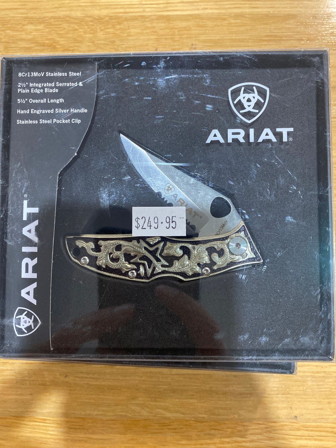 Ariat Unisex 3.5" Hybrid Engraved Black And Silver Belt Knife