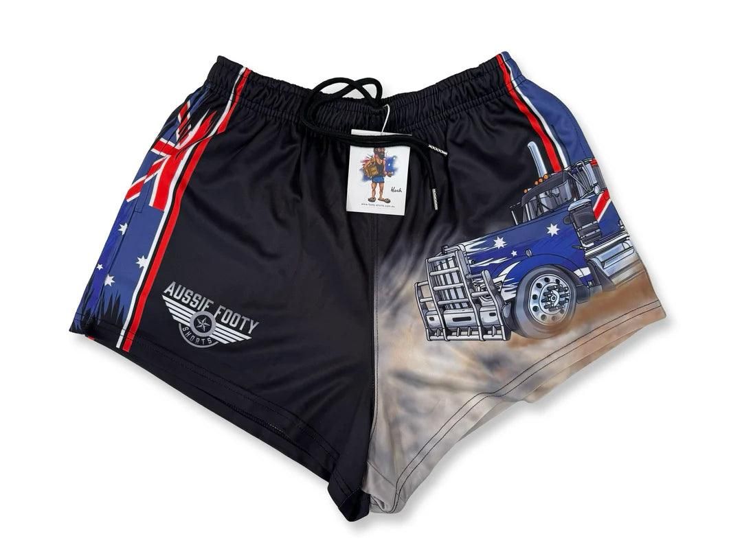 Aussie Footy Shorts Adult Aussie Flag Truck Footy Short, Size: S