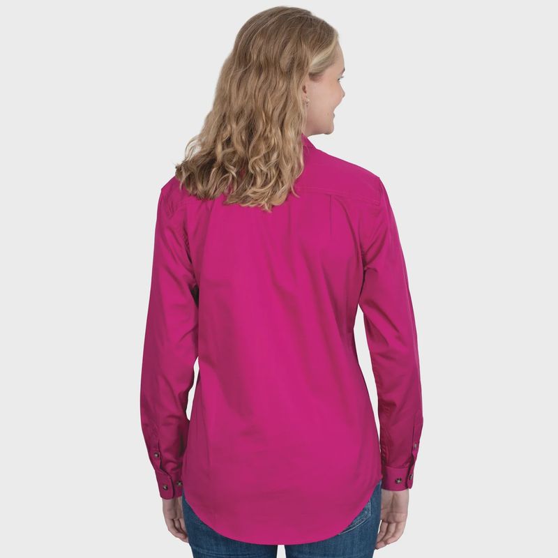 Just Country Ladies Jahna Half Button Long Sleeve Magenta Work Shirt