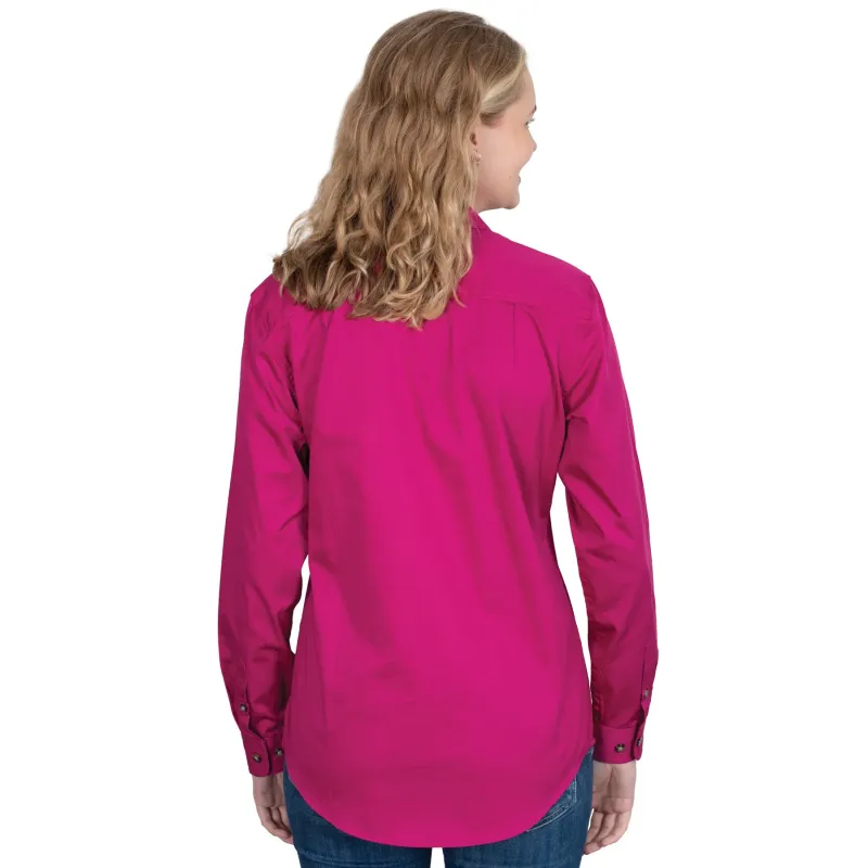 Just Country Ladies Jahna Half Button Long Sleeve Magenta Work Shirt