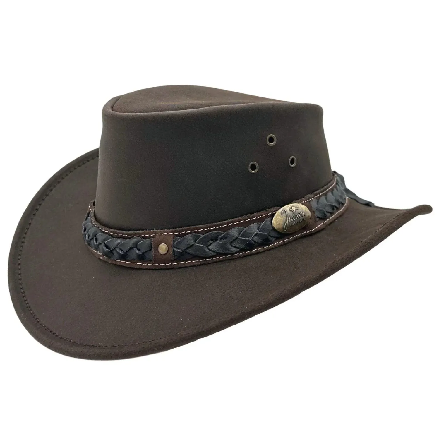 Jacaru Bush Tucker Brown Leather Hat, Accessory size: S
