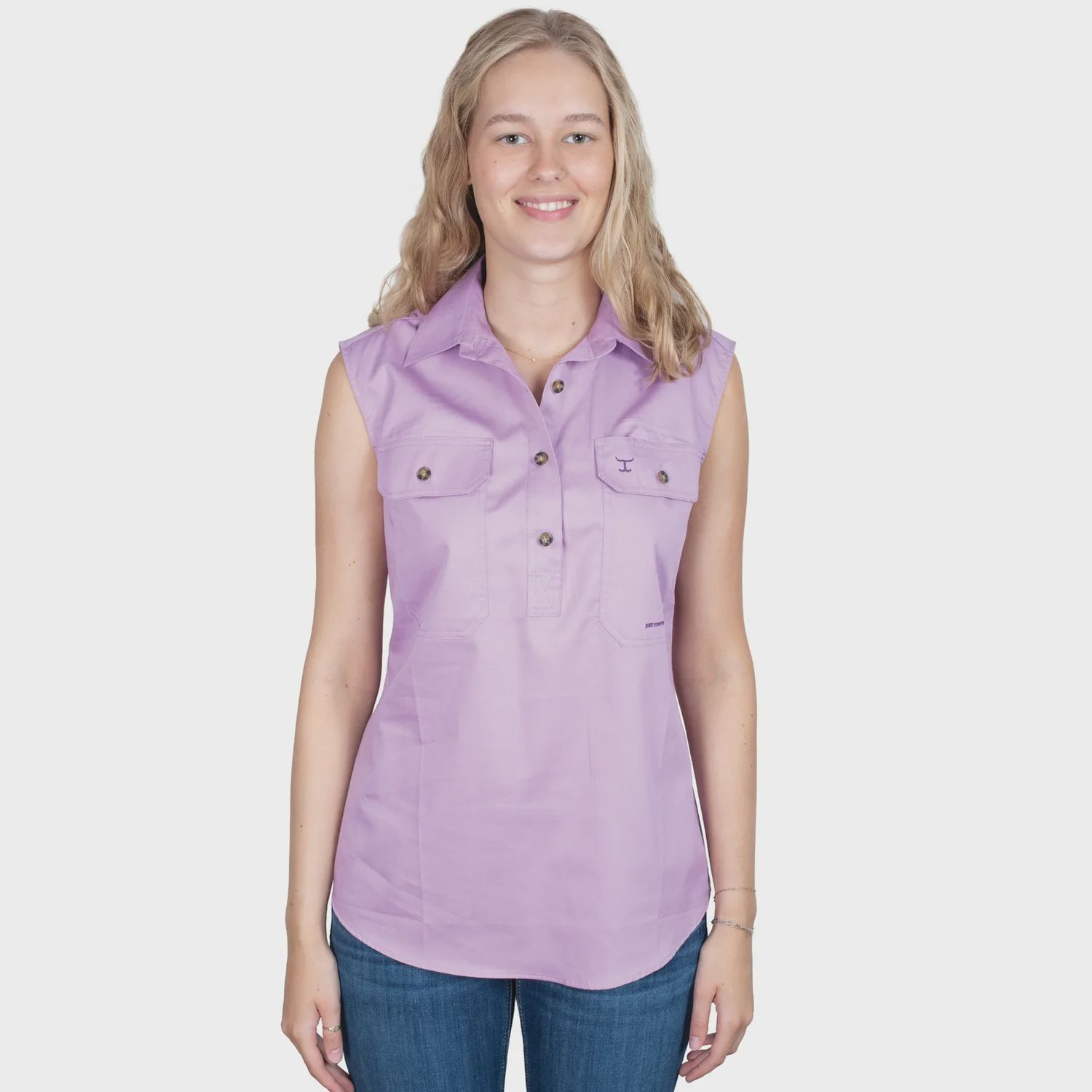Just Country Ladies Kerry Half Button Sleeveless Orchid Work Shirt, Size: XS (8)