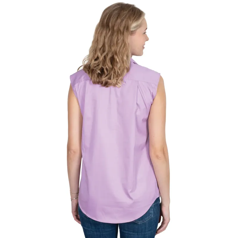 Just Country Ladies Kerry Half Button Sleeveless Orchid Work Shirt