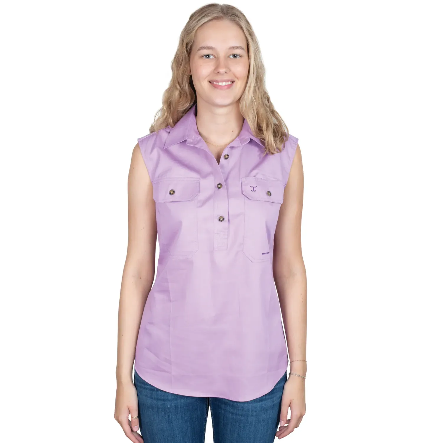 Just Country Ladies Kerry Half Button Sleeveless Orchid Work Shirt, Size: XS (8)