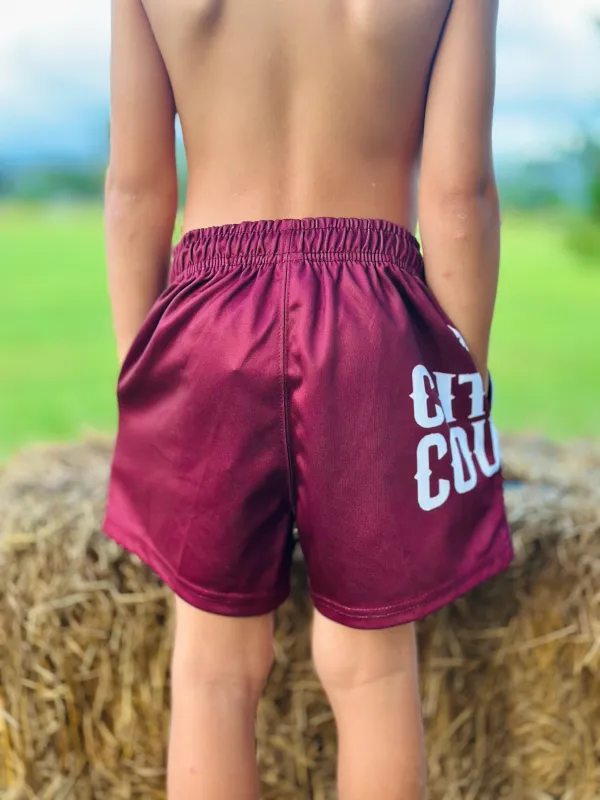 City N Country Kids Classic Burgundy and White Footy Short