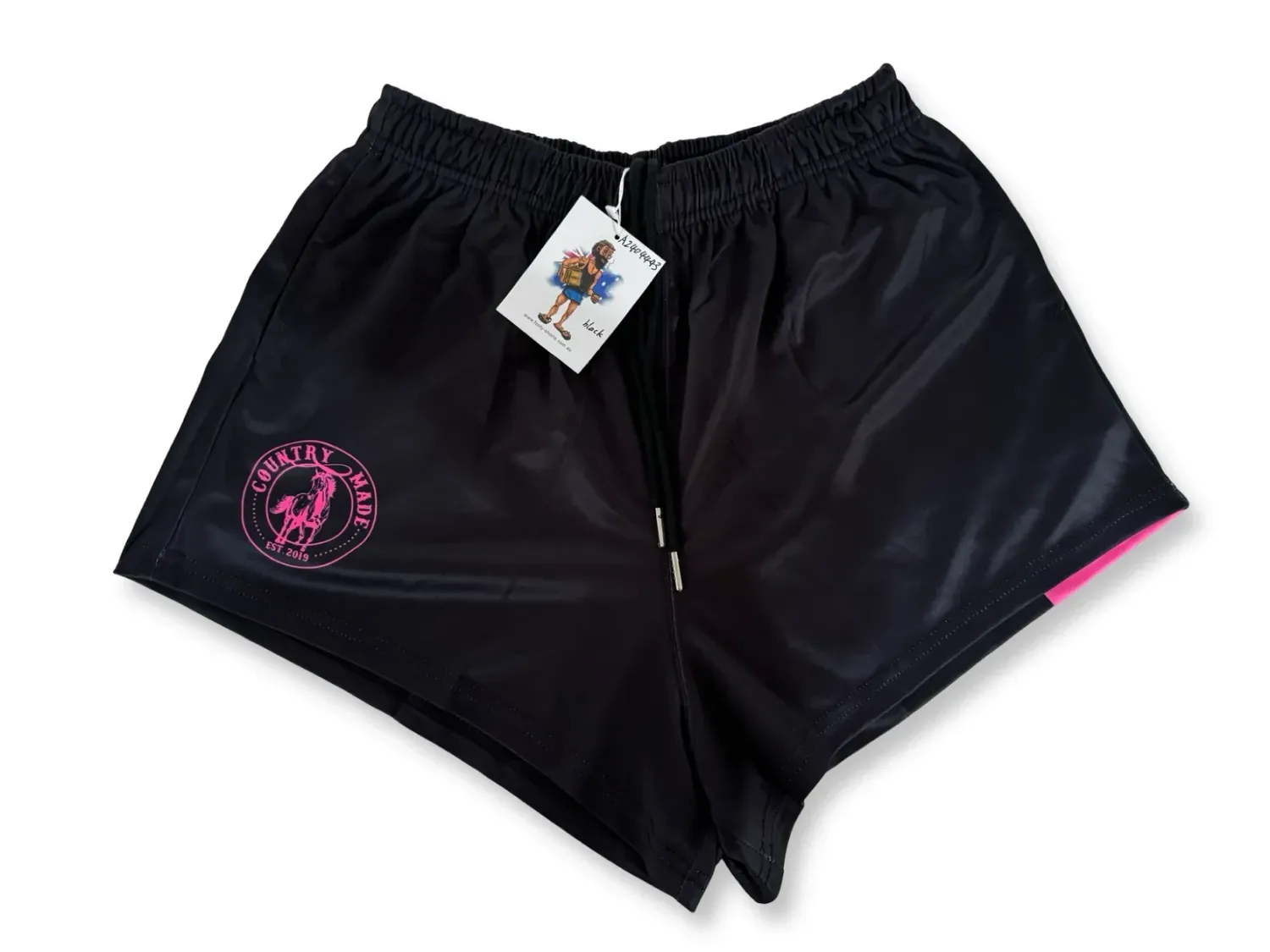 Aussie Footy Shorts Adult Plain Pink and Black Footy Short, Size: XS