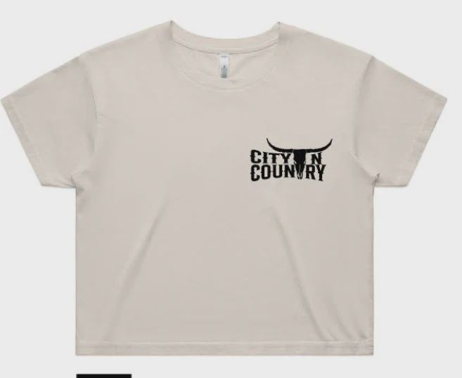 City N Country Ladies Classic Bone and Black Crop Tee