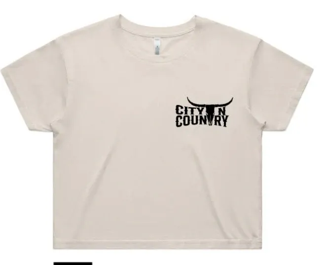 City N Country Ladies Classic Bone and Black Crop Tee, Color: Bone, Size: XS