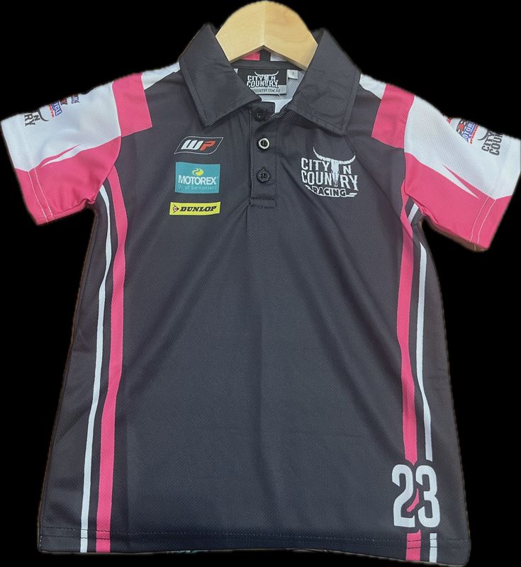 City N Country Kids Racing Short Sleeve Pink Black and White Jersey