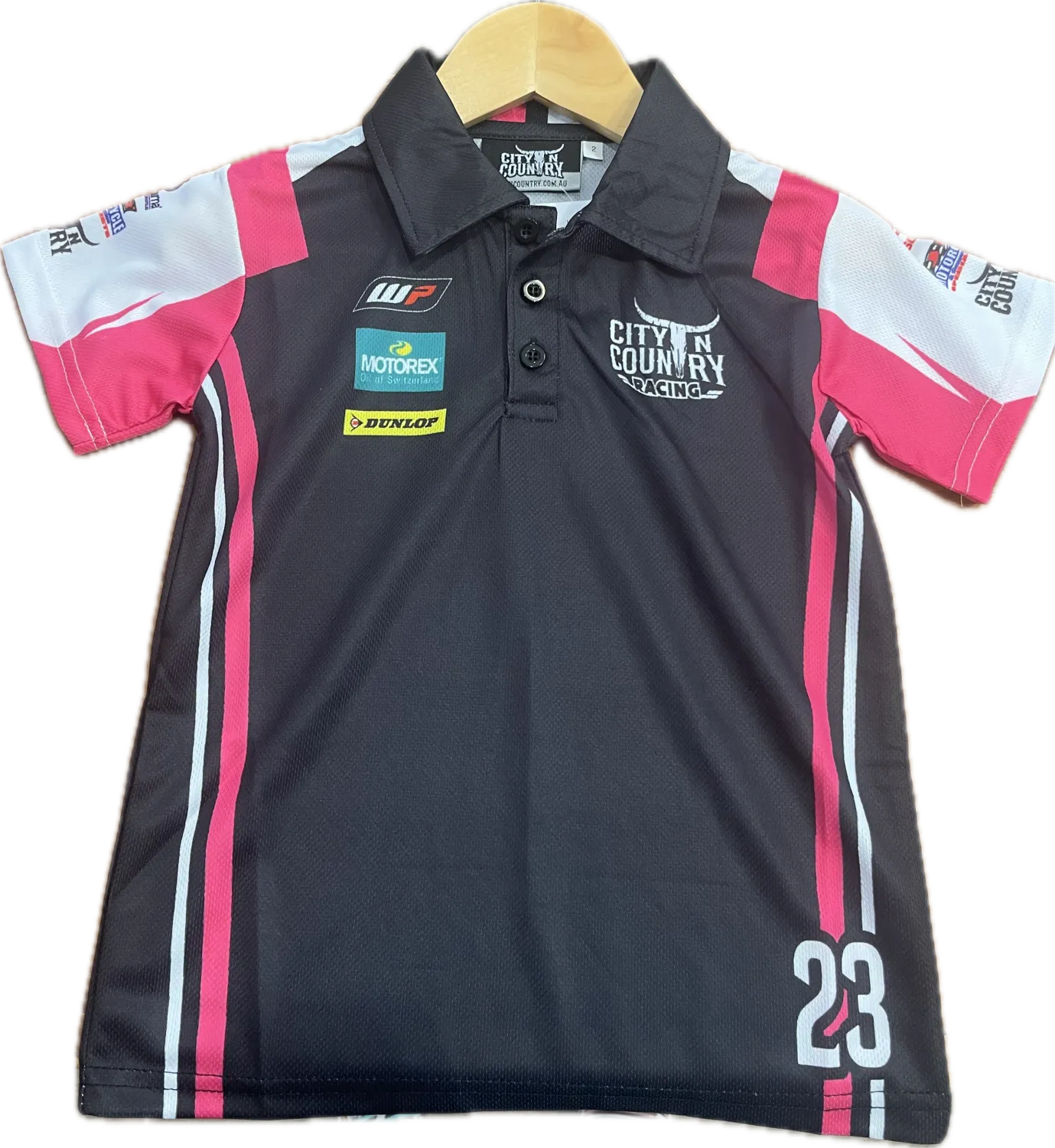 City N Country Kids Racing Short Sleeve Pink Black and White Jersey