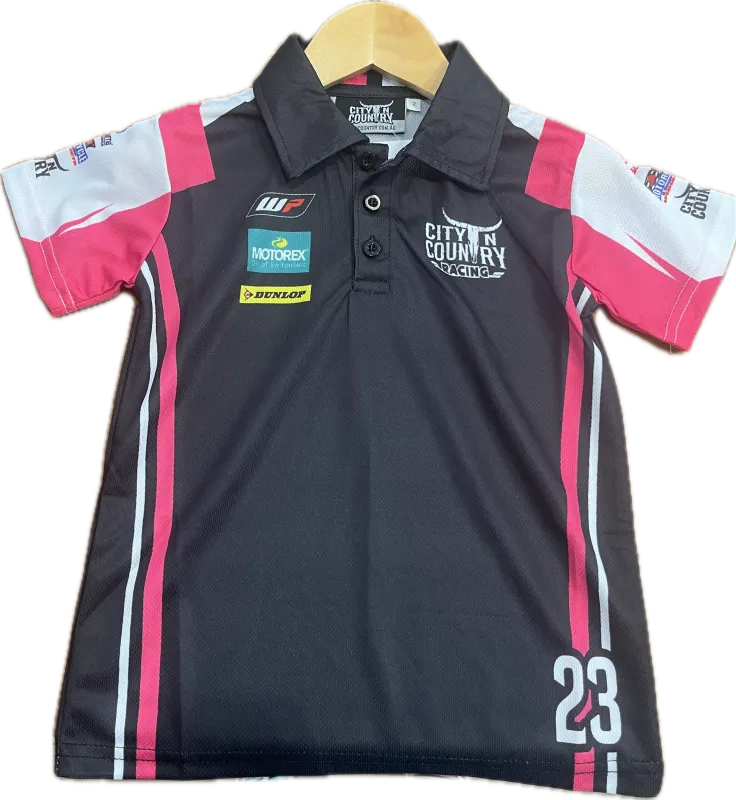City N Country Kids Racing Short Sleeve Pink Black and White Jersey