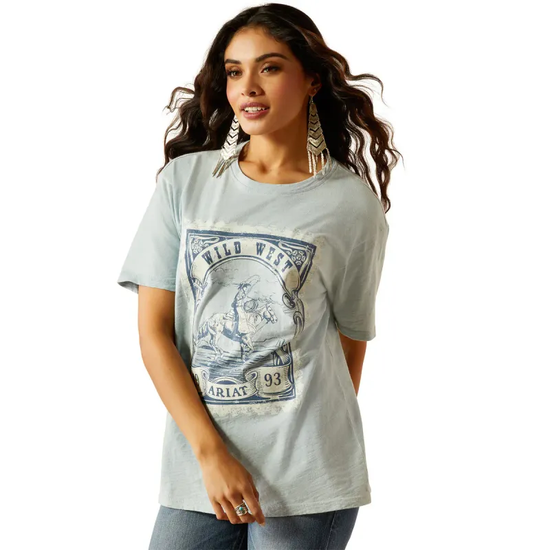 Ariat Ladies Wild West Stamp Bleached Blue T-Shirt