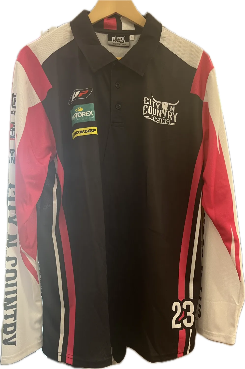 City N Country Kids Racing Long Sleeve Pink Black and White Jersey