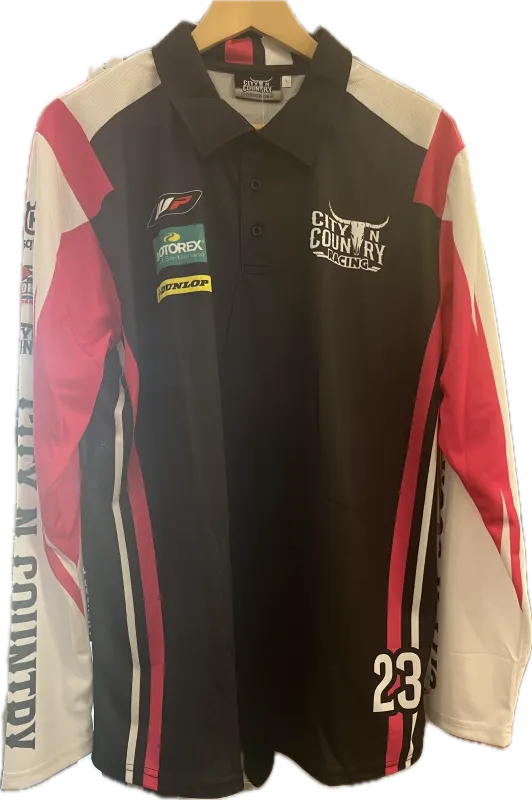 City N Country Kids Racing Long Sleeve Pink Black and White Jersey