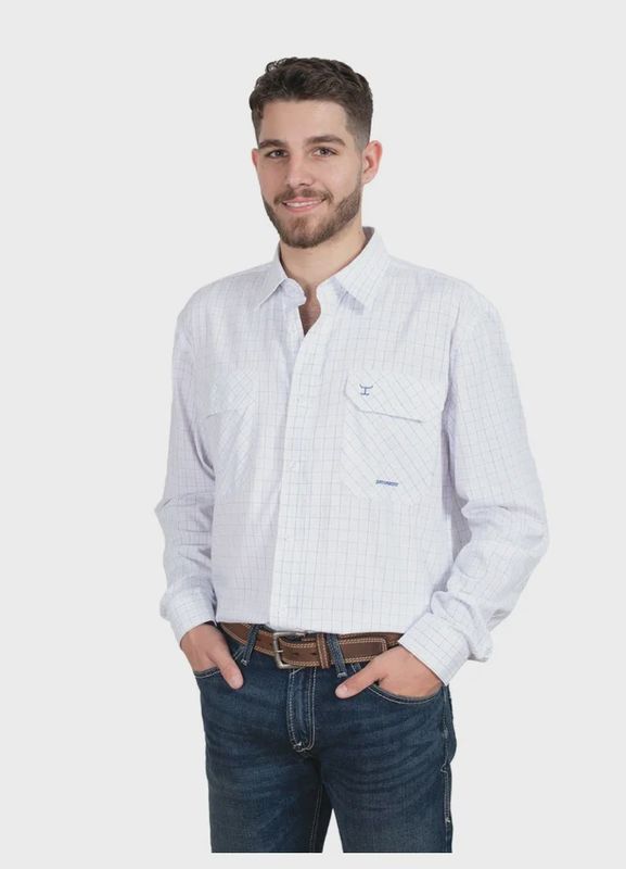 Just Country Mens Evan Bamboo Blend White and Blue Check Work Shirt