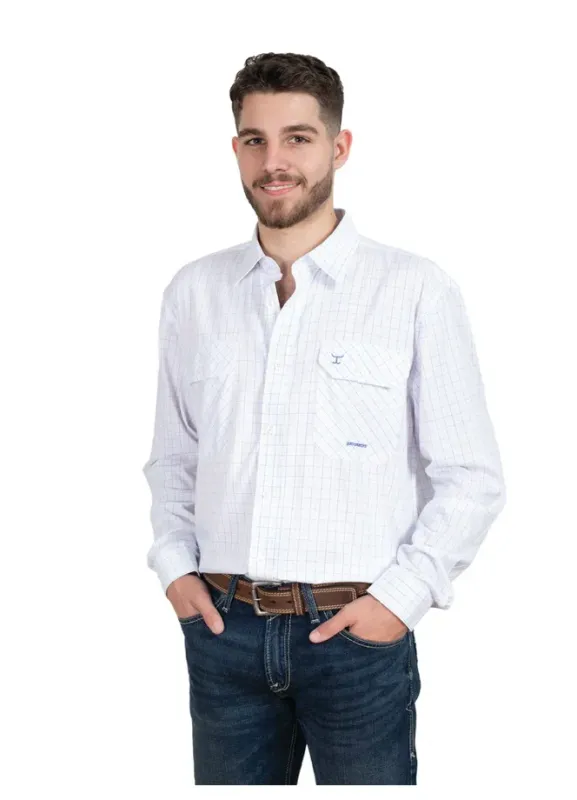 Just Country Mens Evan Bamboo Blend White and Blue Check Work Shirt