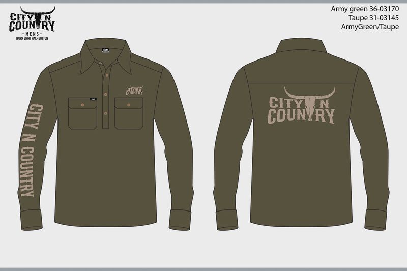 City N Country Mens Embroidered Army Green and Taupe Work Shirt