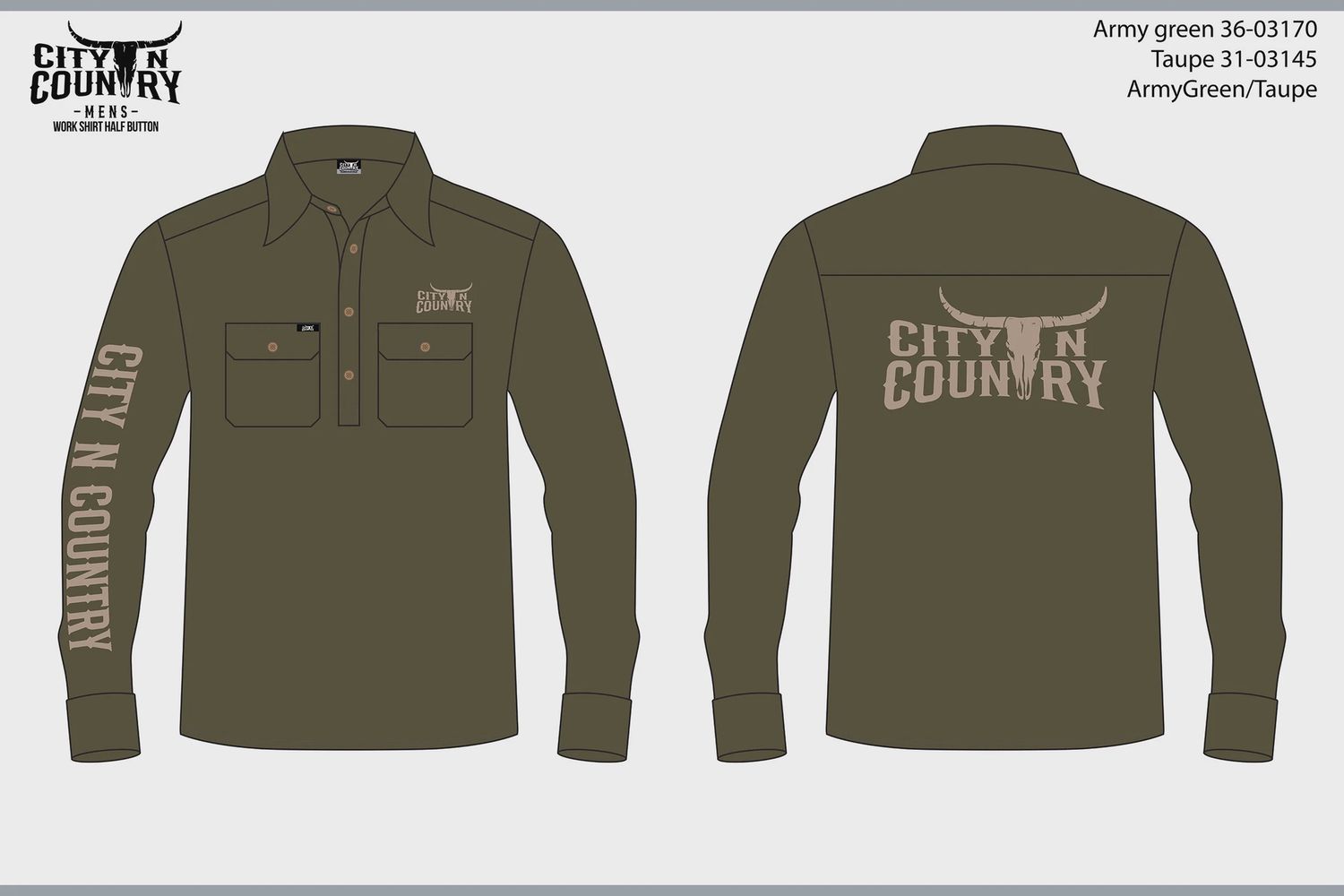 City N Country Mens Embroidered Army Green and Taupe Work Shirt, Color: Army Green/Taupe, Size: XS