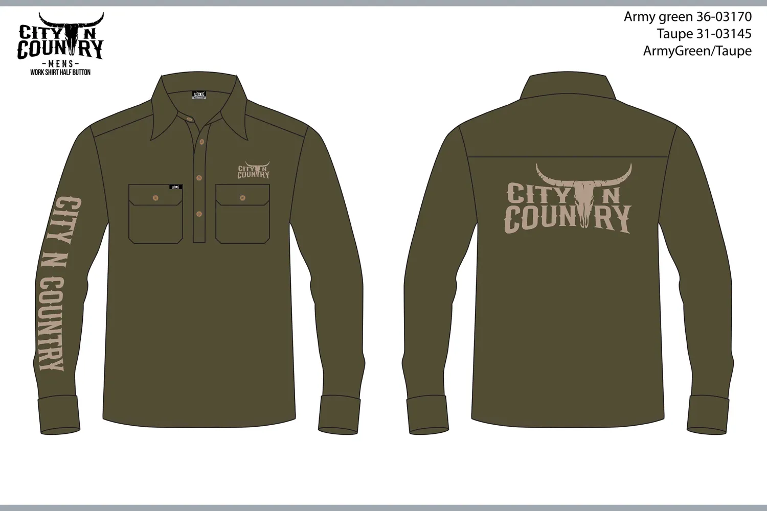 City N Country Mens Embroidered Army Green and Taupe Work Shirt, Color: Army Green/Taupe, Size: XS