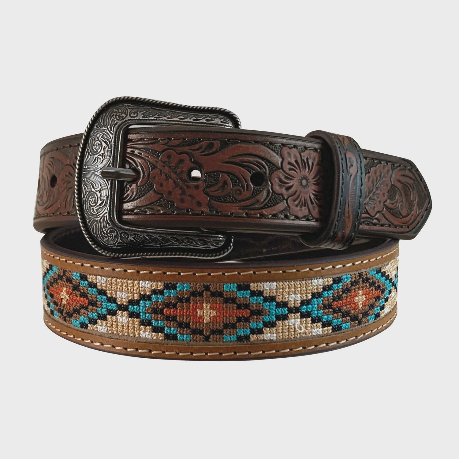 Roper Kids Genuine Leather Brown Hand Tooled Tabs Belt, Accessory size: 18