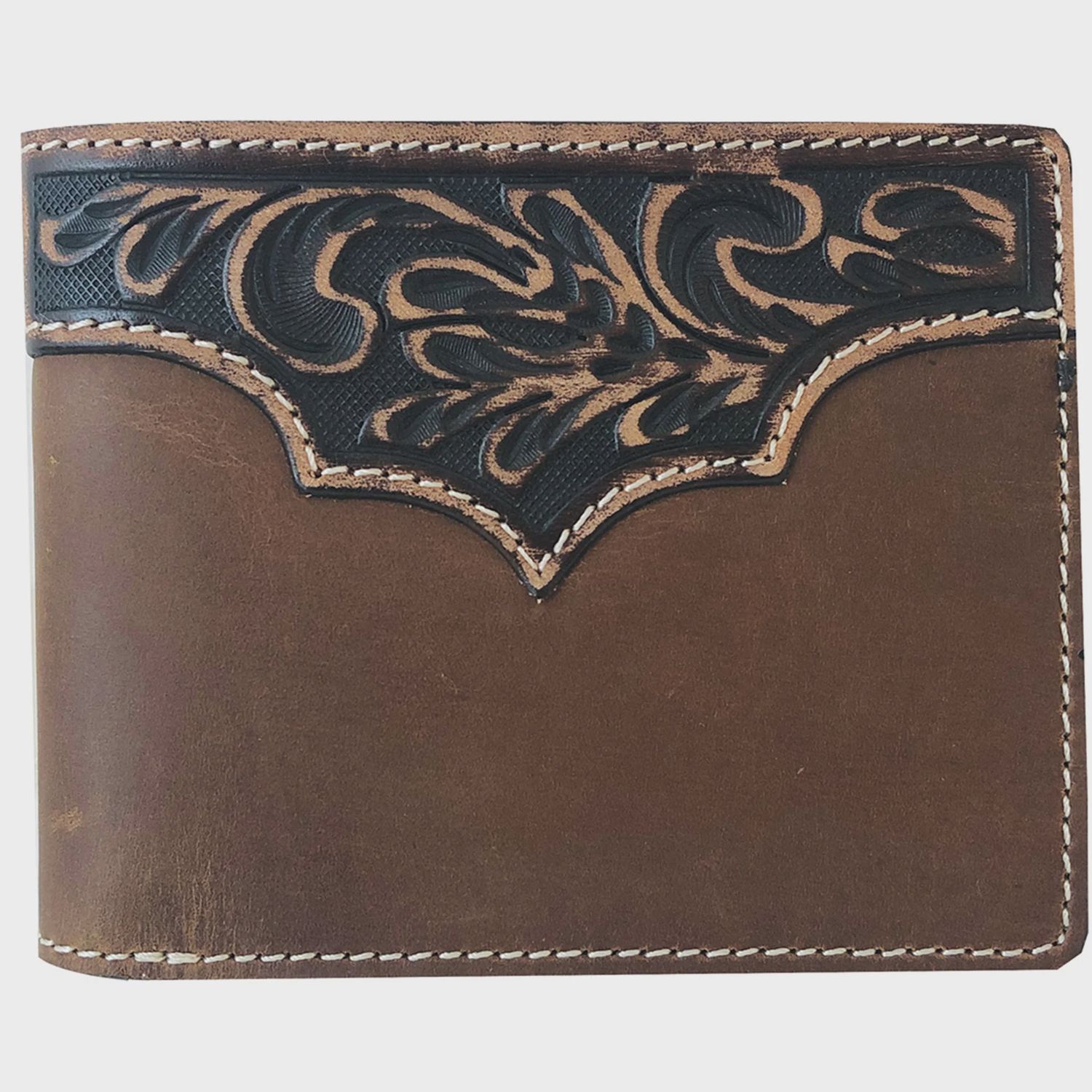 Roper Bi Fold Tooled Yoke Brown Wallet