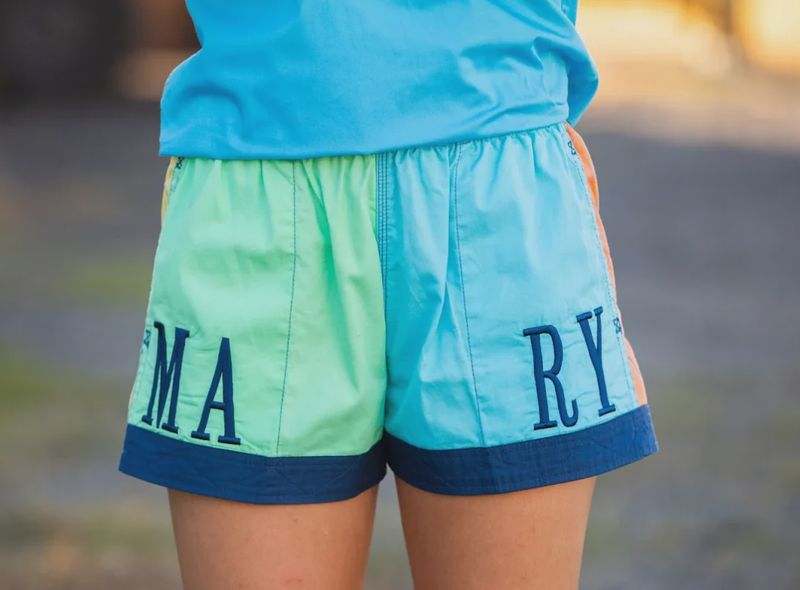 Mary G Ladies Old School Spearmint Sky Blue Peach Yellow and Denim Panel Short