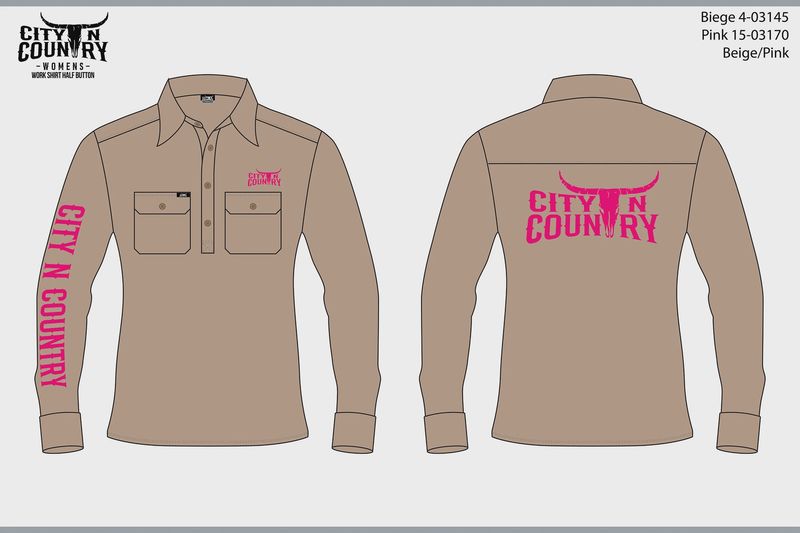 City N Country Ladies Embroidered Beige and Pink Work Shirt