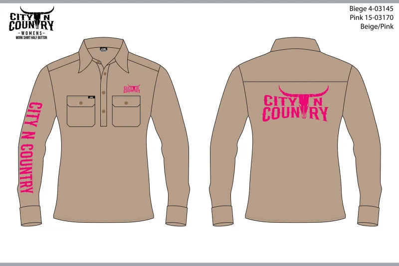 City N Country Ladies Embroidered Beige and Pink Work Shirt