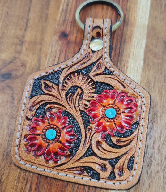 Bushfire Road Red Tooled Key Ring